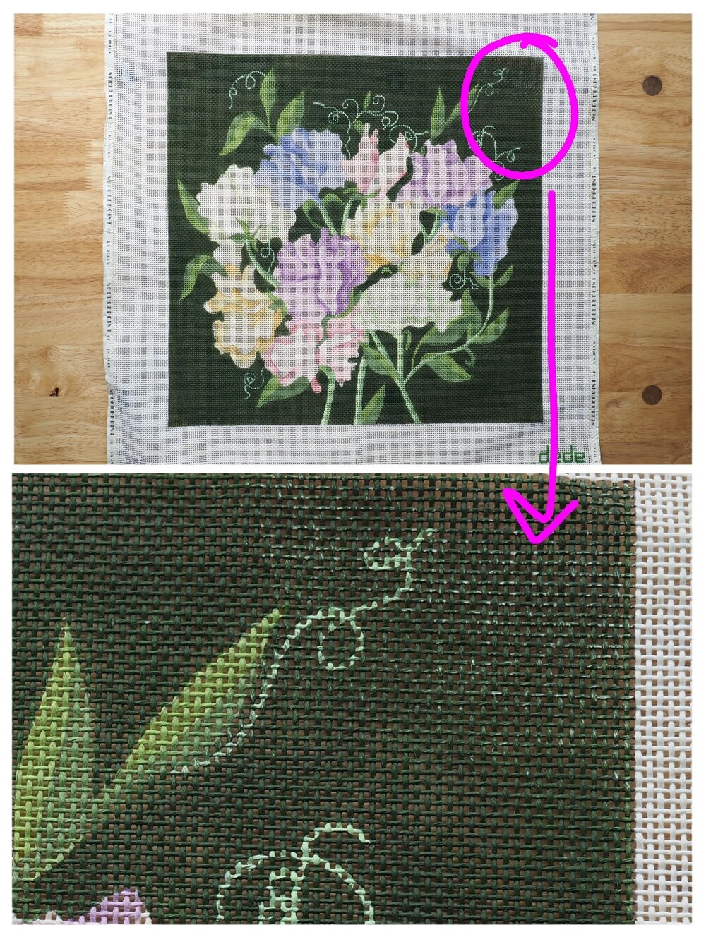 Dede Giant Sweet Pea 8992 Handpainted Needlepoint Canvas 14 in Large Floral Used - Picture 10 of 16